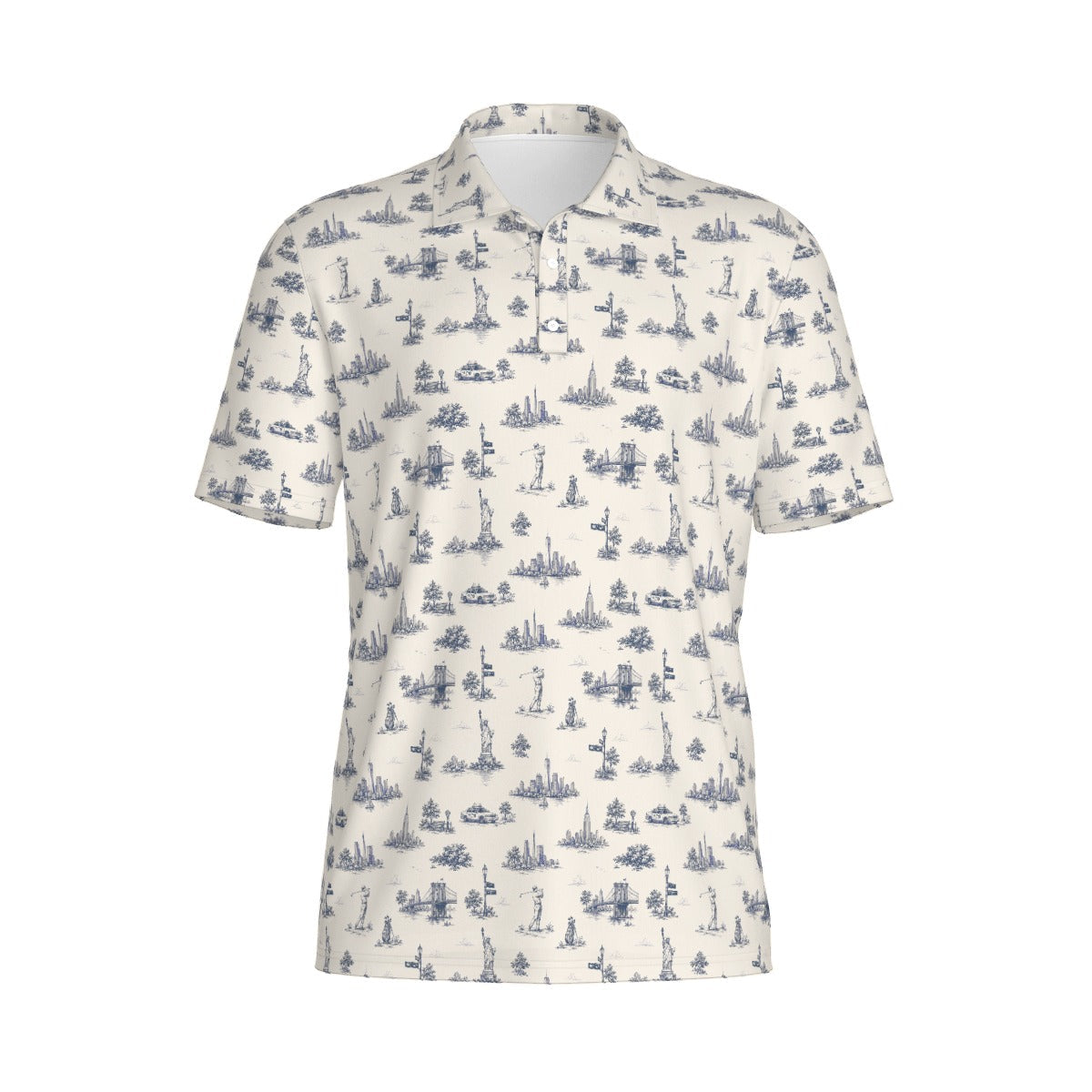 Brooklyn toile golf polo in navy on cream