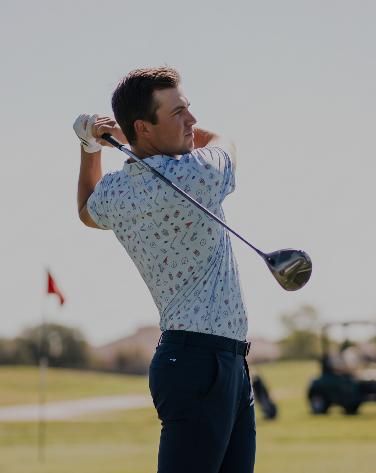 Hockey print polo in ice blue
