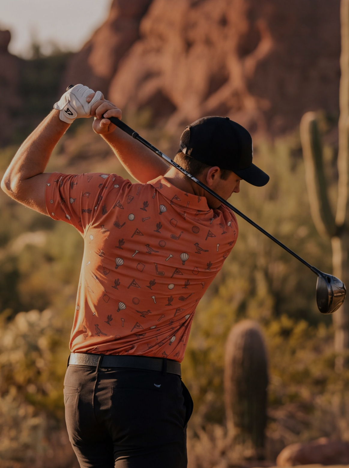 Scottsdale desert toile polo in terracotta on cream