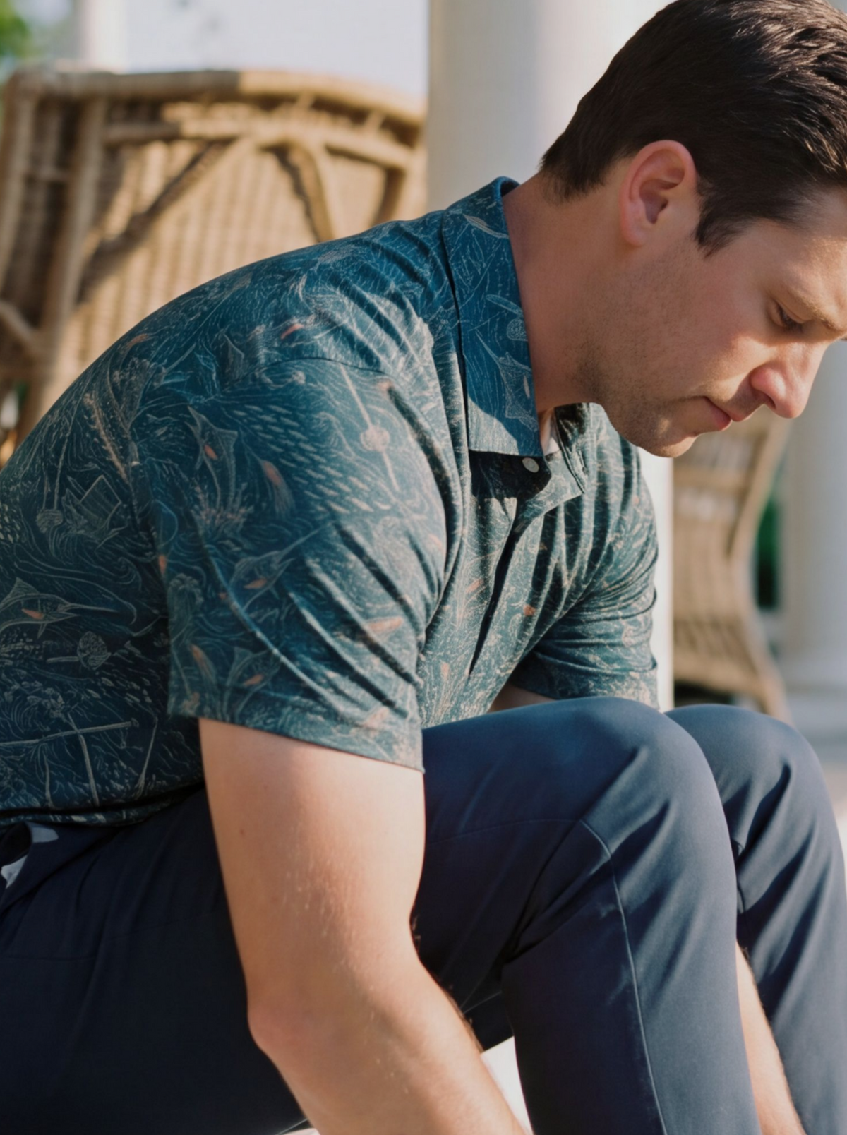 Brooklyn toile golf polo in navy on cream