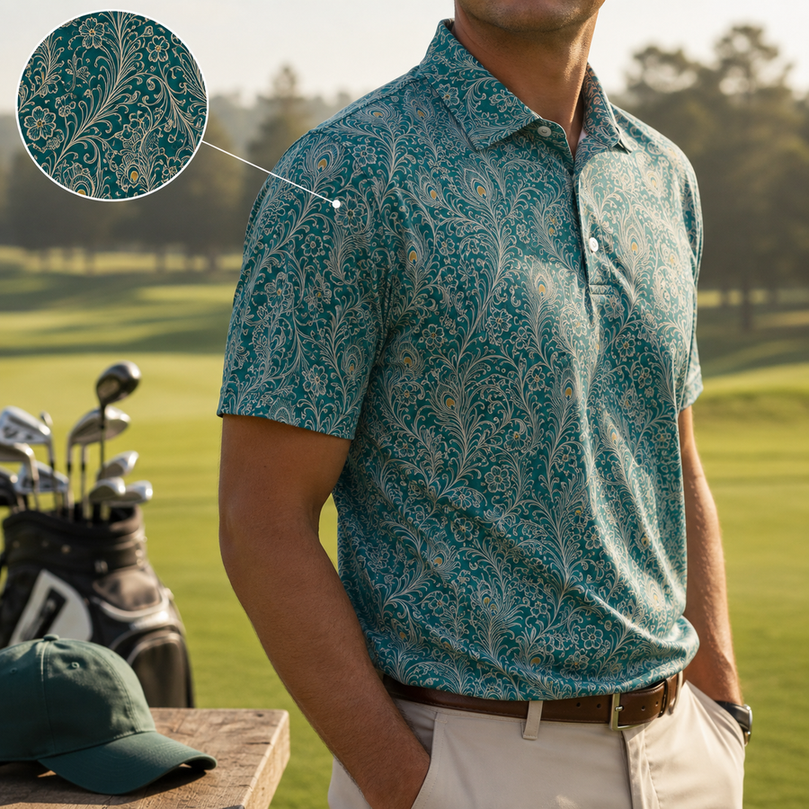 Peacock Polo | Feathers, Vines & Deep Teal