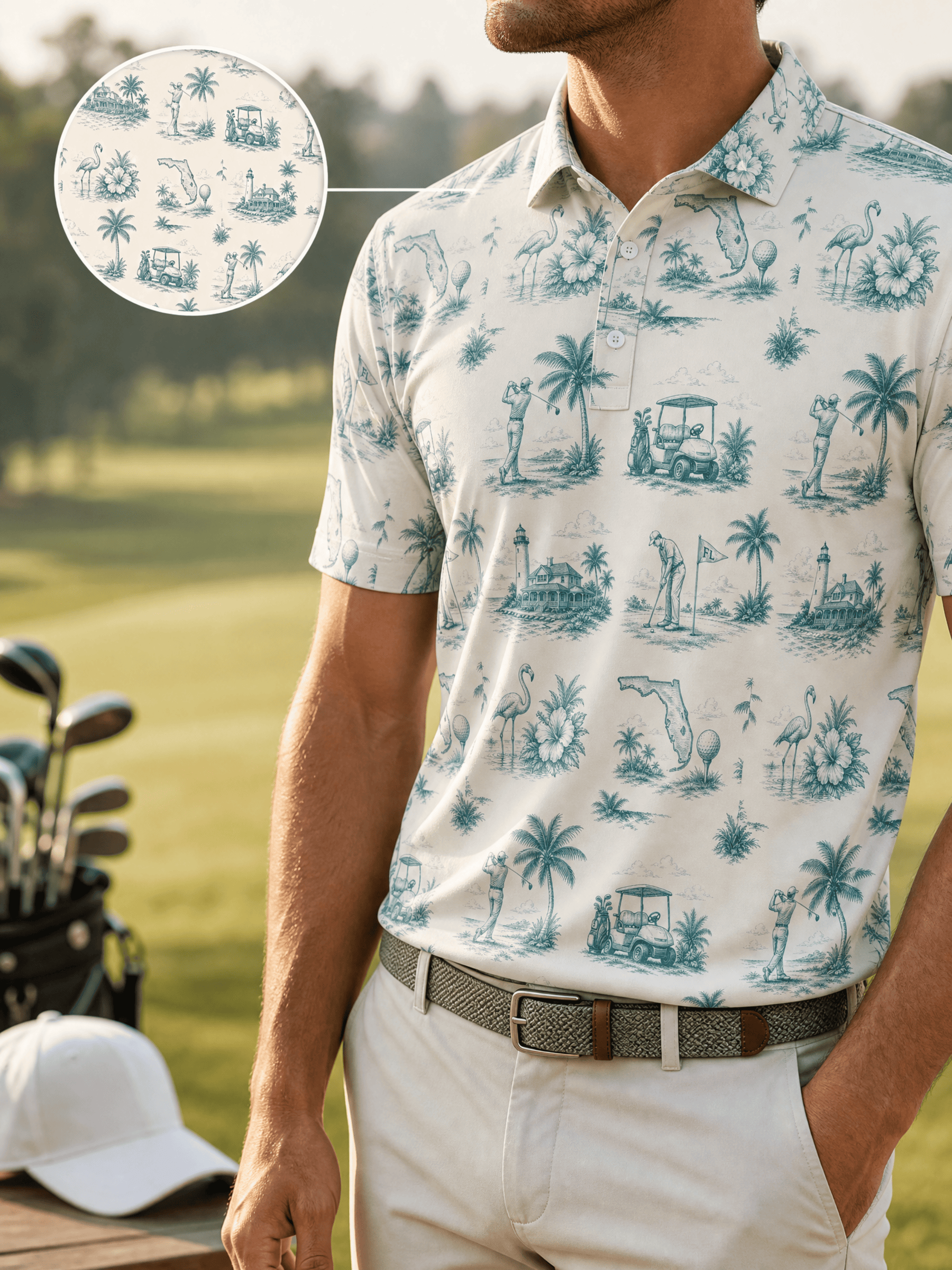 Sunshine State Toile Polo | Florida in Every Stitch